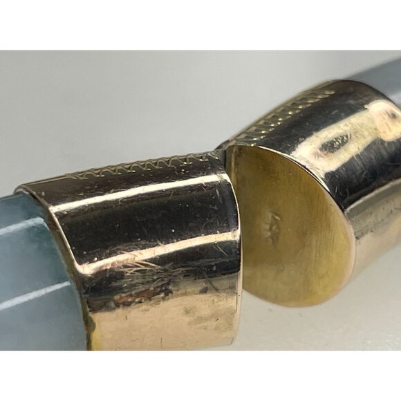 14K Gold Hinged Jadeite Bangle Bracelet 68 Grams With Safety Chain & Floral Engr - Picture 16 of 16